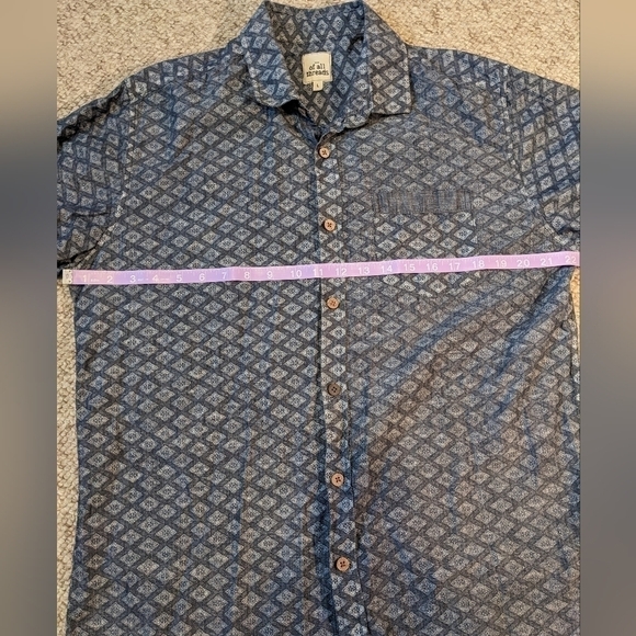 Of All Threads, men's L, blue pattern button front shirt. - Picture 6 of 10